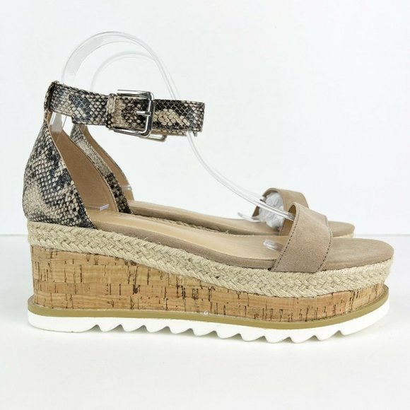 Just Fab Annika Snake Prin Faux Leather Wedge Sandals NIB Size 10 - Picture 2 of 7